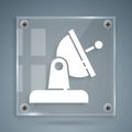 White Satellite dish icon isolated on grey background. Radio antenna, astronomy and space research. Square glass panels Royalty Free Stock Photo