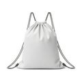 White satin drawstring backpack bag with gray strap on white background Royalty Free Stock Photo