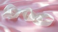 White satin ribbon on pink satin fabric background Royalty Free Stock Photo