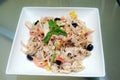 White sauce pasta with colourfuly garnished look