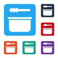 White Sauna bucket and ladle icon isolated on white background. Set icons in color square buttons. Vector Illustration