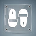 White Sauna slippers icon isolated on grey background. Square glass panels. Vector