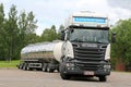 White Scania R730 Euro 6 Tank Truck on the Go