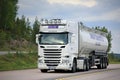 White Scania R580 Semi Tank Truck on the Road Royalty Free Stock Photo