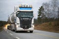 White Scania R620 Tank Truck on Highway Royalty Free Stock Photo