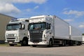 White Scania R560 and Volvo FH Full Trailer Trucks