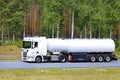 White Scania Semi Tanker at Speed on Motorway