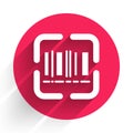 White Scanner scanning bar code icon isolated with long shadow. Barcode label sticker. Identification for delivery with Royalty Free Stock Photo