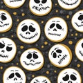 White scary faces Halloween seasonal pattern on dark background