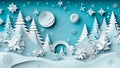 blue merry winter happy snowflakes tree background art paper christmas origami. Generative AI. Royalty Free Stock Photo