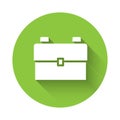 White School backpack icon isolated with long shadow. Green circle button. Vector Illustration Royalty Free Stock Photo