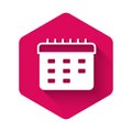 White School timetable icon isolated with long shadow background. Pink hexagon button. Vector Royalty Free Stock Photo