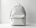 White schoolbag mockup on white background. Front view product presentation of backpack with zipped container, perfect for school Royalty Free Stock Photo