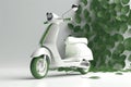 White scooter and green leafs - sustainable and eco friendly or green transportration concept. Generative AI Royalty Free Stock Photo