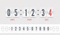 White scoreboard countdown number font. Retro design score board clock. Vintage flip clock time counter vector template.
