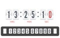 White scoreboard countdown number font. Vintage flip clock time counter vector template. Retro design score board clock