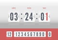 White scoreboard number font. Analog airport board countdown timer. Vector vintage flip clock time counter