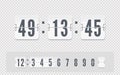 White scoreboard number font. Vector coming soon web page template with flip time counter. Vector illustration template