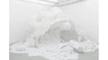 White sculptural installation, gallery, melting forms, abstract art, interior Royalty Free Stock Photo