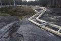 White Sea petroglyphs, plateau in forest, rock water travel. Petroglyphs in Karelia, Belomorsk district, Russia