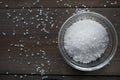 White sea salt in glass bowl Royalty Free Stock Photo