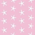 White sea stars ocean starfish on a pink background pattern seam Royalty Free Stock Photo