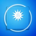 White Sea urchin icon isolated on blue background. Blue square button. Vector.