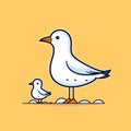 White Seagull With Baby: Simple And Colorful Illustration Royalty Free Stock Photo