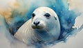 white seal portrait with watercolors