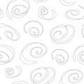 White seamless pattern in line art style, with black thin curl. White texture with chaotic thin black spiral lines Royalty Free Stock Photo