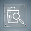 White Searching for food in trash can on streets outdoors icon isolated on grey background. Homelessness and poverty
