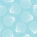 white seashells on blue background sea ocean shell pattern seamless vector Royalty Free Stock Photo