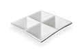 White 4-section divided dish, Square plate isolated on white background with clipping path, Side view