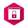 White Secure your site with HTTPS, SSL icon isolated with long shadow background. Internet communication protocol. Pink