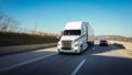 White semi-truck 18-wheeler on the highway delivering freight Royalty Free Stock Photo