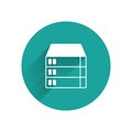 White Server, Data, Web Hosting icon isolated with long shadow background. Green circle button. Vector Royalty Free Stock Photo