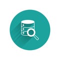 White Server, Data, Web Hosting icon isolated with long shadow background. Green circle button. Vector Royalty Free Stock Photo
