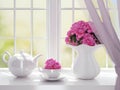 White service on a windowsill. Royalty Free Stock Photo