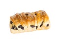 white sesami and raisins bread on white wood