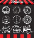 White set hookah icons, labels, signs, symbols and badges on blackboard Royalty Free Stock Photo