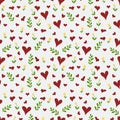 A white set of seamless patterns for Valentine's Day measuring 1000 by 1000 pixels with hearts and flowers, doodle