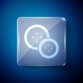 White Sewing button for clothes icon isolated on blue background. Clothing button. Square glass panels. Vector