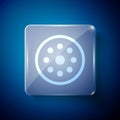 White Sewing button for clothes icon isolated on blue background. Clothing button. Square glass panels. Vector