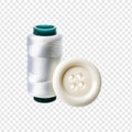 White sewing thread with cloths button on transparent background Royalty Free Stock Photo