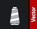 White Sewing thread on spool icon isolated on black background. Yarn spool. Thread bobbin. Vector Illustration Royalty Free Stock Photo