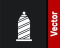 White Sewing thread on spool icon isolated on black background. Yarn spool. Thread bobbin. Vector Illustration Royalty Free Stock Photo