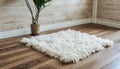 White shaggy carpet on brown wooden floor Royalty Free Stock Photo