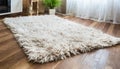 White shaggy carpet on brown wooden floor Royalty Free Stock Photo