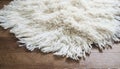White shaggy carpet on brown wooden floor Royalty Free Stock Photo