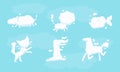 White Shaped Animal Fluffy Clouds Floating and Scudding Across Blue Sky Vector Set